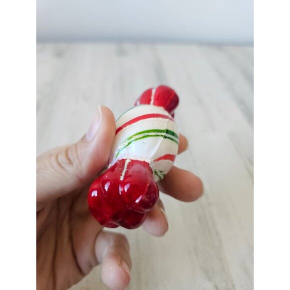 Glass candy ornament Columbia vintage Xmas red glitter peppermint tree - Picture 9 of 9